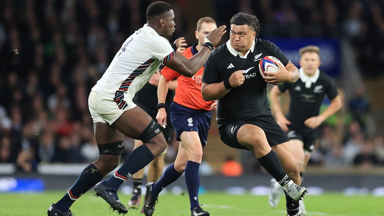 Tamaiti Williams prepares to collide with England's Maro Itoje during the All Blacks' win at Twickenham last year.