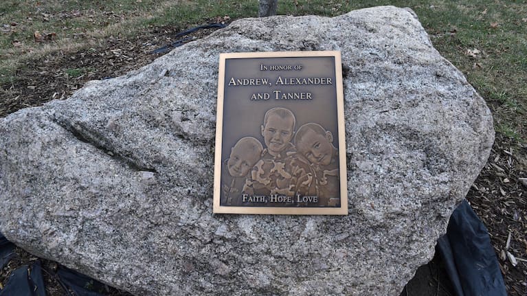 This plaque honors the missing Skelton brothers in the municipal park on the banks of Bean Creek in Morenci