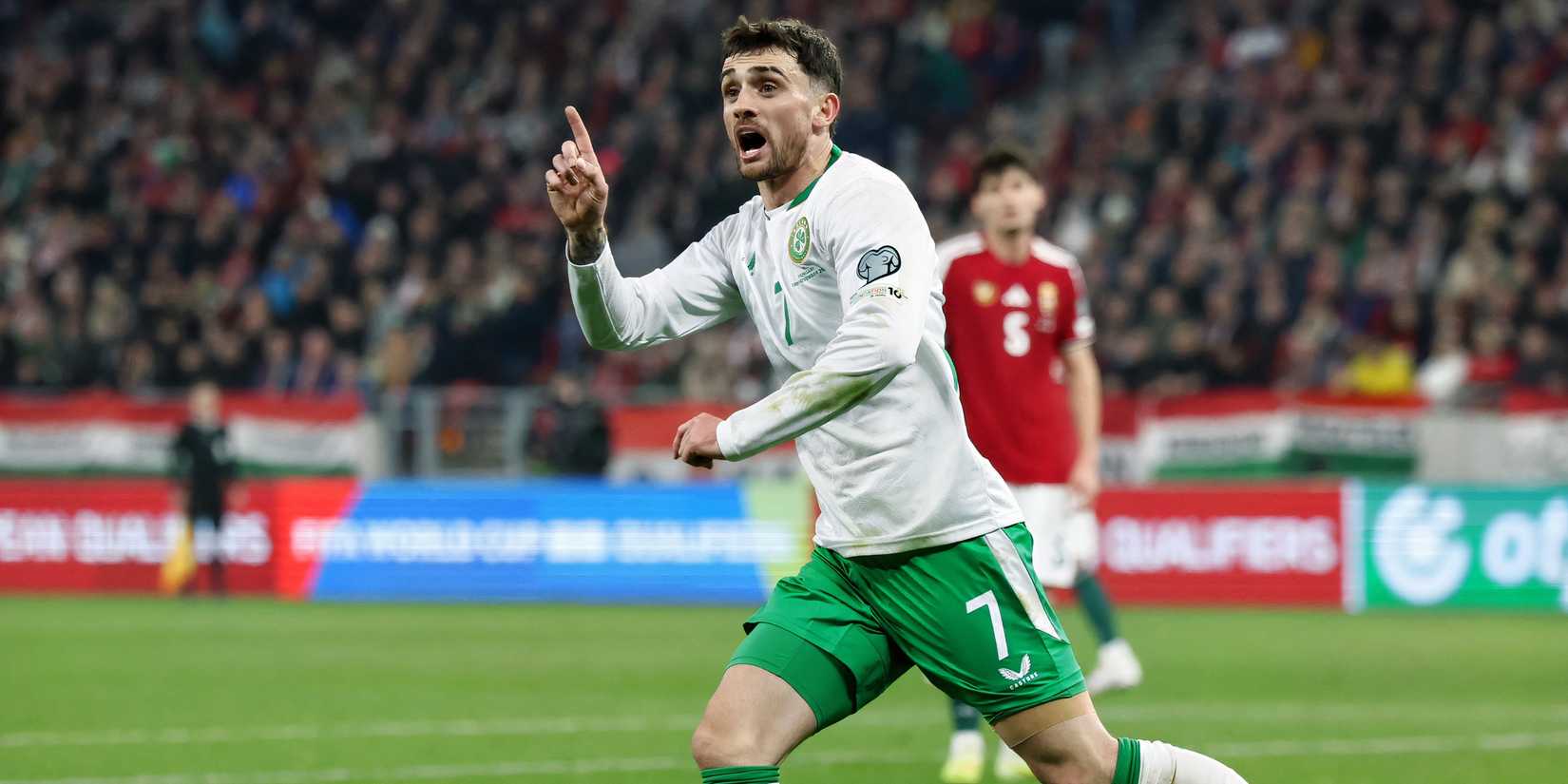 Troy Parrott celebrates winning goal v Republic of Ireland vs Hungary