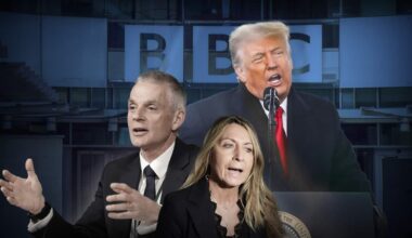 A composite image of three people below the BBC logo