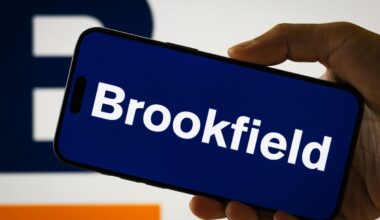 Brookfield's logo on a mobile phone.
