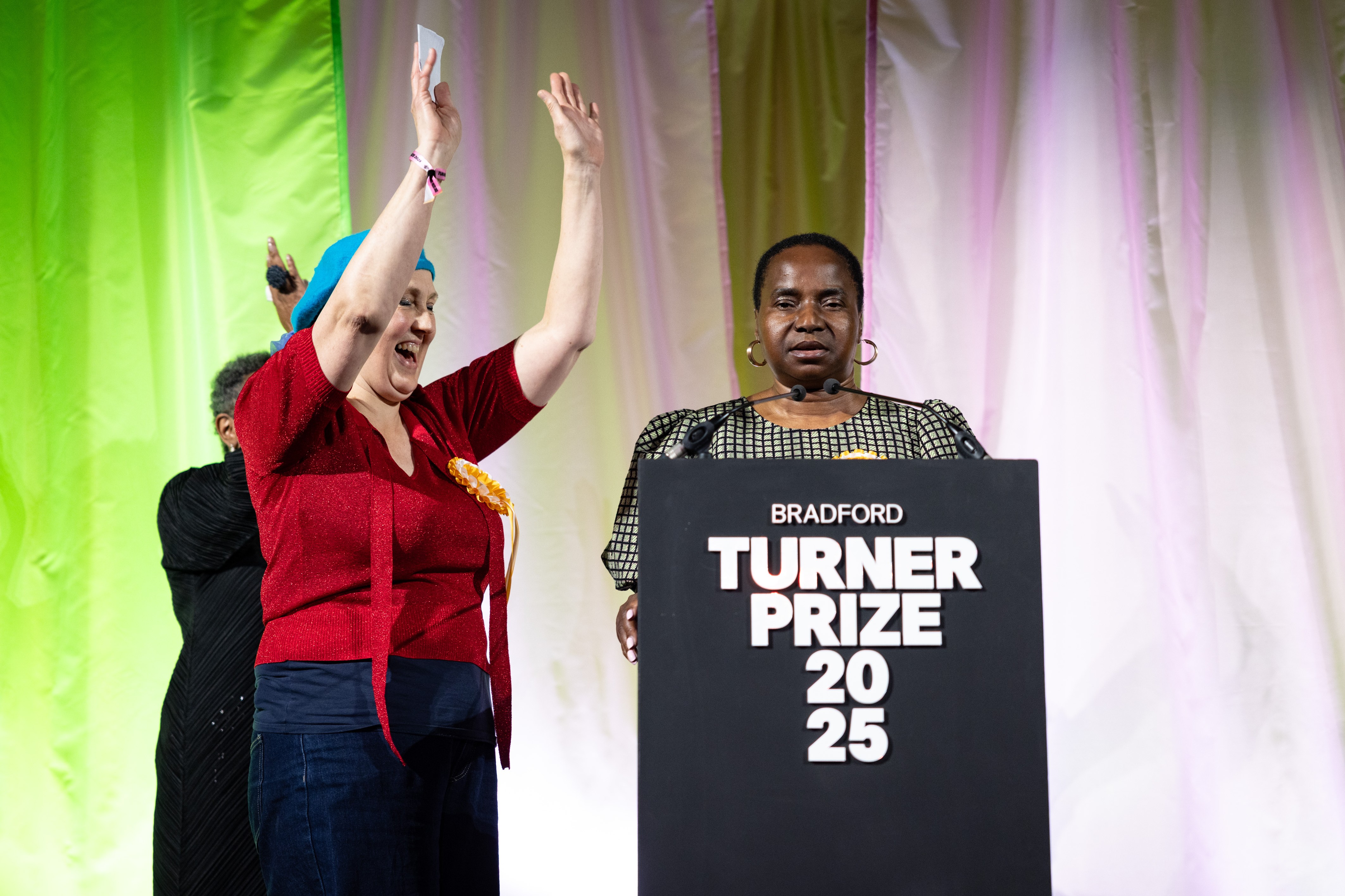 Nnena Kalu reacting to winning the Turner Prize 2025.