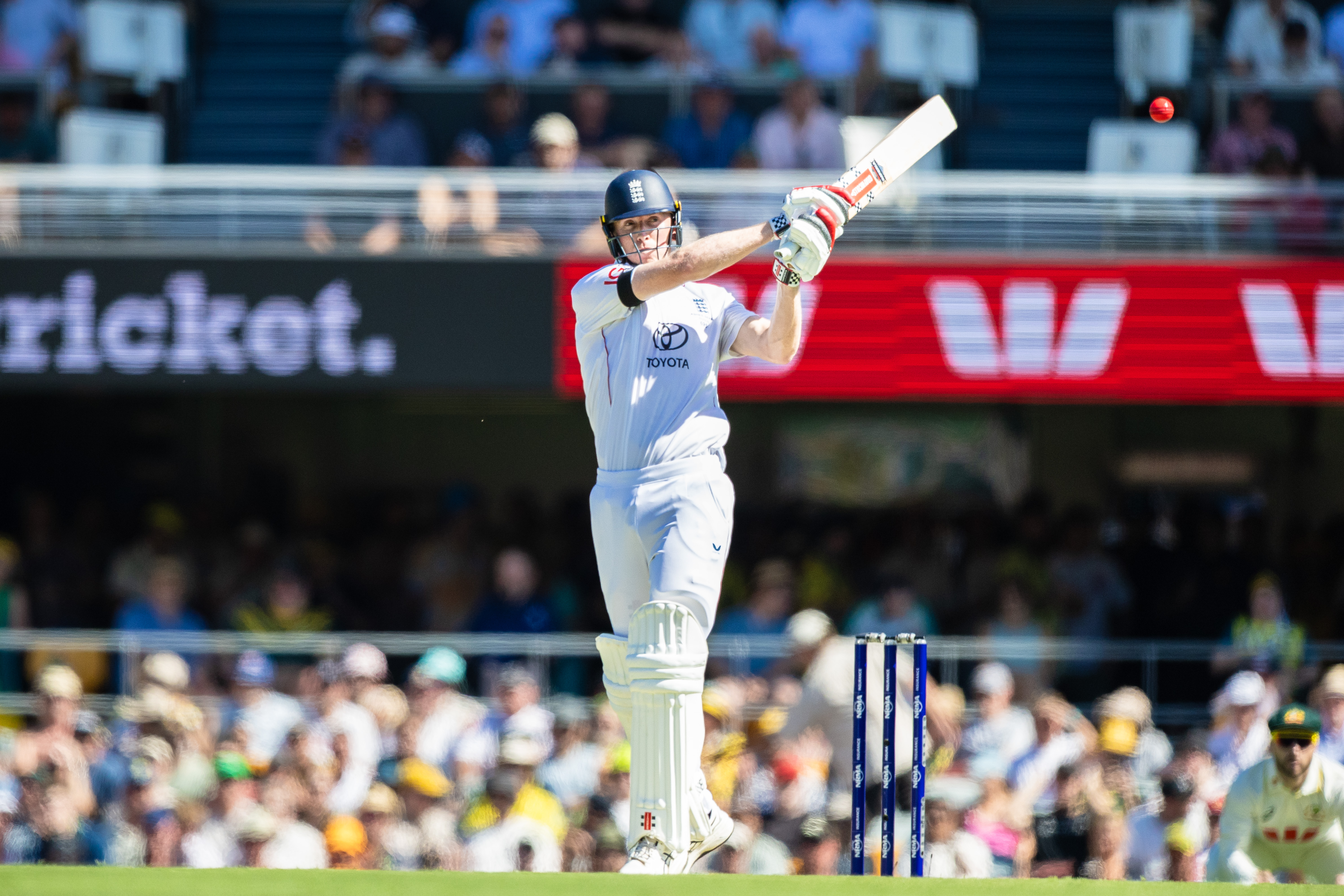 Zak Crawley of England playing a pull shot during day 1 of the Ashes Series Test Match.