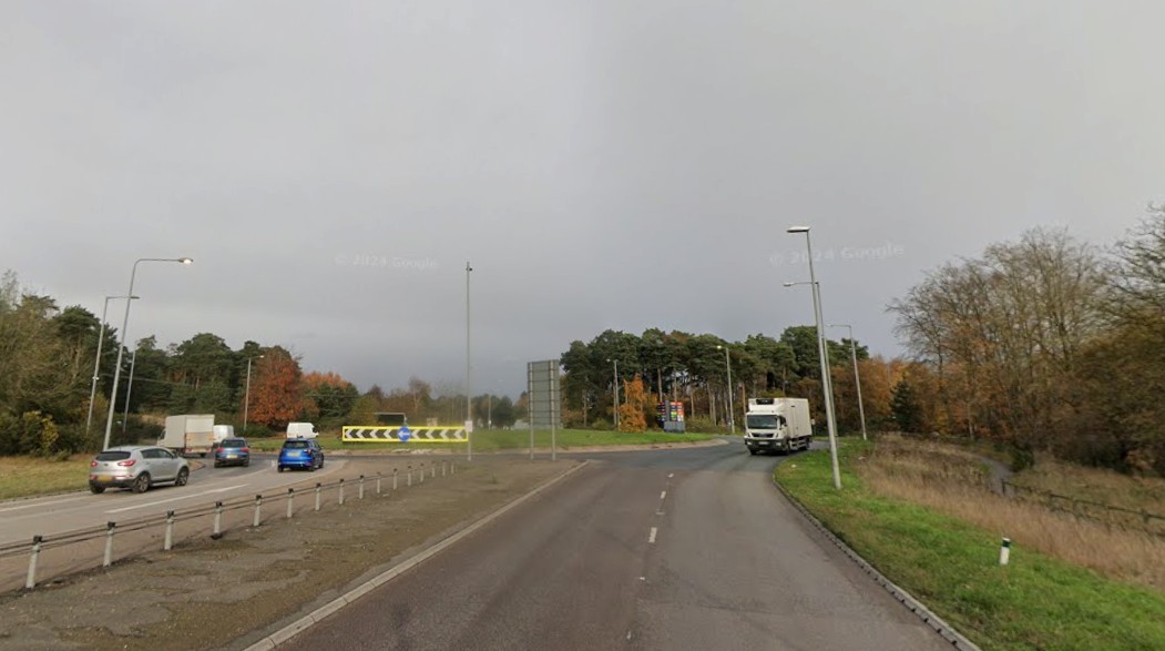 Thetford Ranges roundabout on the A11 in Norfolk.
