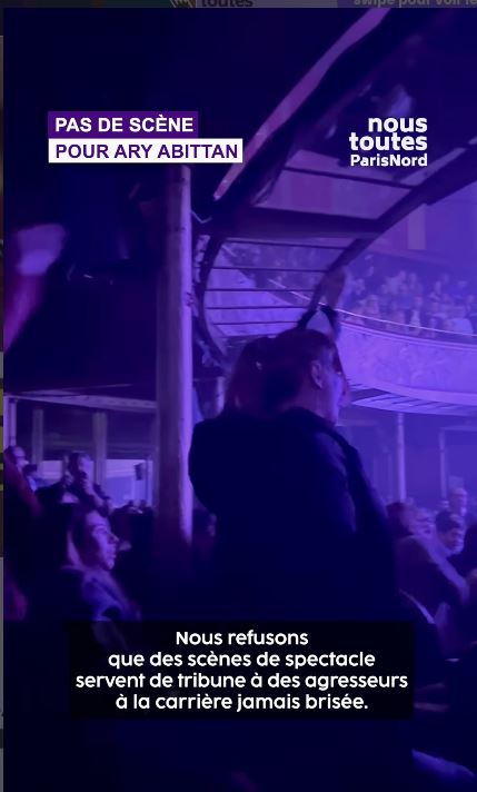 Activists protesting Ary Abittan at Folies Bergère.