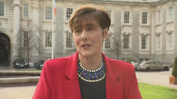Minister for Children Norma Foley speaking outside Government Buildings