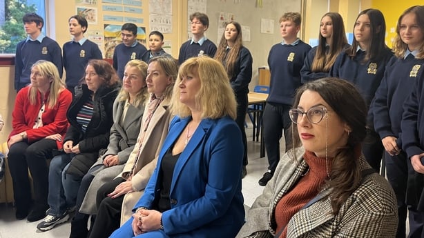 Ukrainian students are pictured with their mothers at St Joseph's Community College in Kilkee, Co Clare