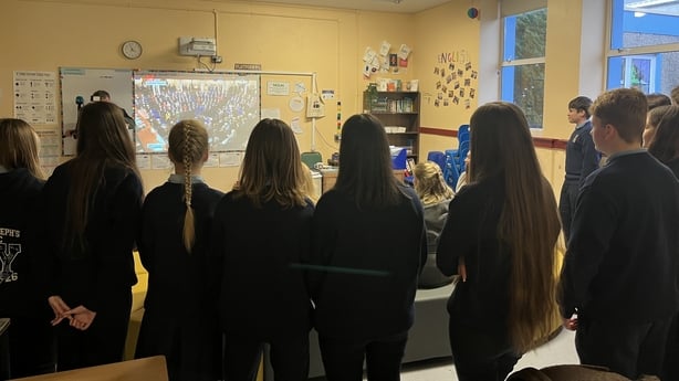 Ukrainian students are pictured with their mothers at St Joseph's Community College in Kilkee, Co Clare