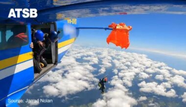 Moment skydiver left dangling on plane's tail
