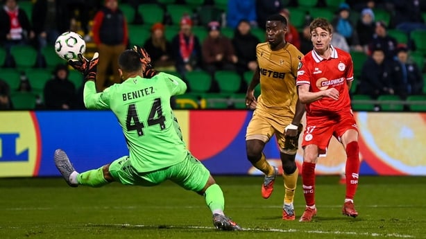 Dublin , Ireland - 11 December 2025; Daniel Kelly of Shelbourne shoots on goal during the UEFA Conference League 2025/26 league phase match between Shelbourne and Crystal Palace at Tallaght Stadium in Dublin. (Photo By Stephen McCarthy/Sportsfile via Getty Images)