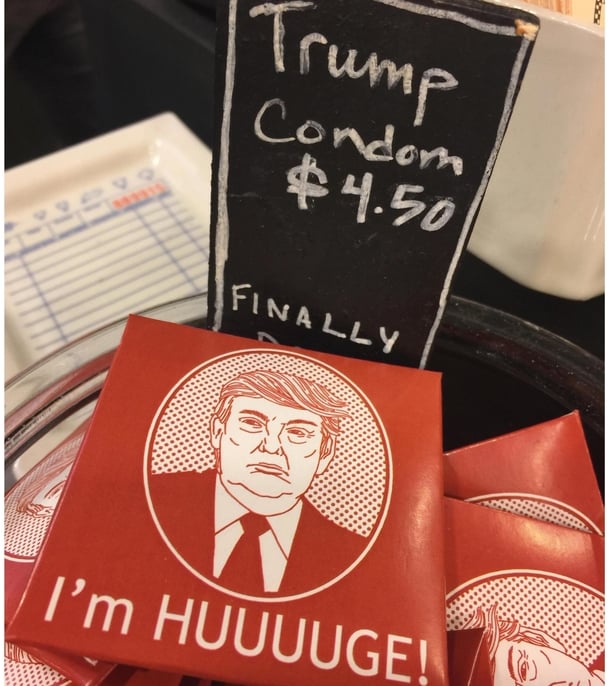 A Donald Trump-themed condom pictured in an image from the estate of Jeffrey Epstein, released by a US House Congressional Oversight committee 