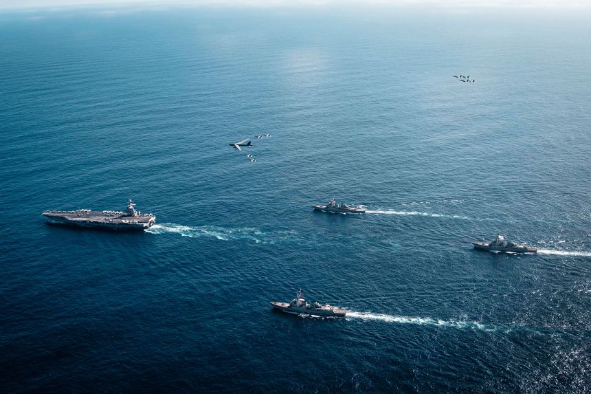 The US Navy’s Gerald R. Ford Carrier Strike Group makes its way toward the Caribbean on November 13, 2025, amid a buildup of US military resources in the area.