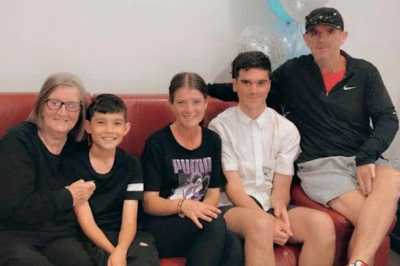 Flaherty (from left) with his mother, Kaye; his nephew Tye; sister Carley; and nephew Jack.