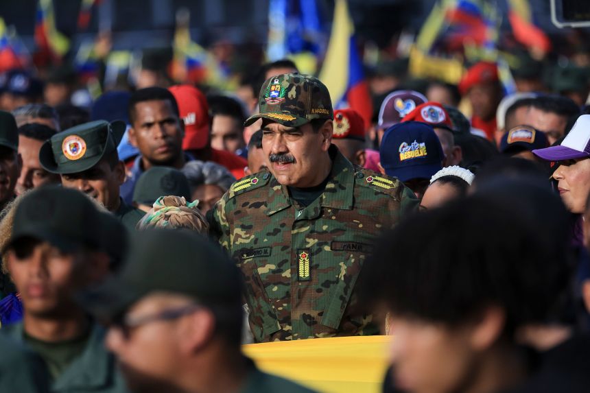 Venezuelan President Nicolás Maduro participates in a civic-military rally in Caracas on November 25, 2025.