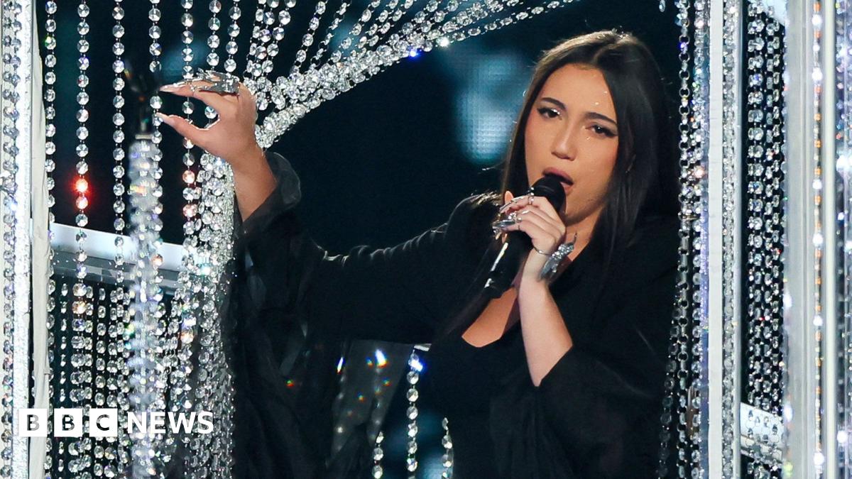 Yuval Raphael, representing Israel, performs "New Day Will Rise", during the second semi-final of the 2025 Eurovision Song Contest, in Basel, Switzerland, May 15, 2025.