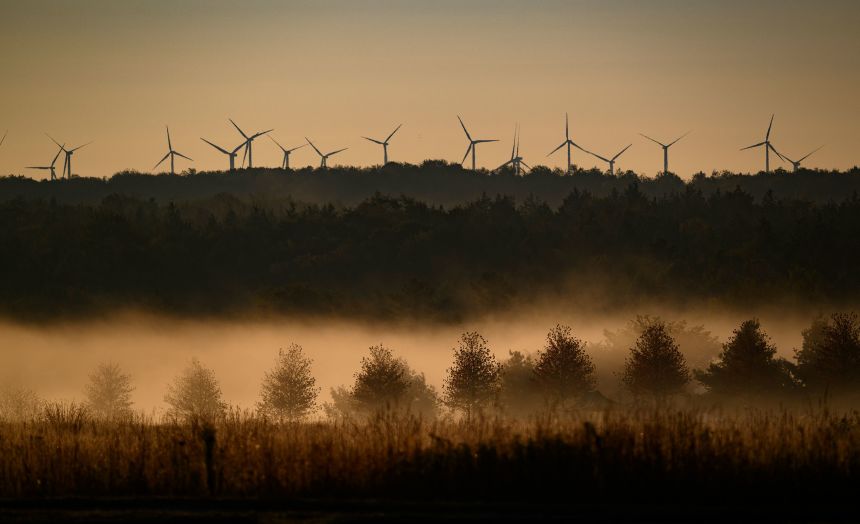 Wind turbines are visible in Shanksville, Pennsylvania, on September 11, 2025.