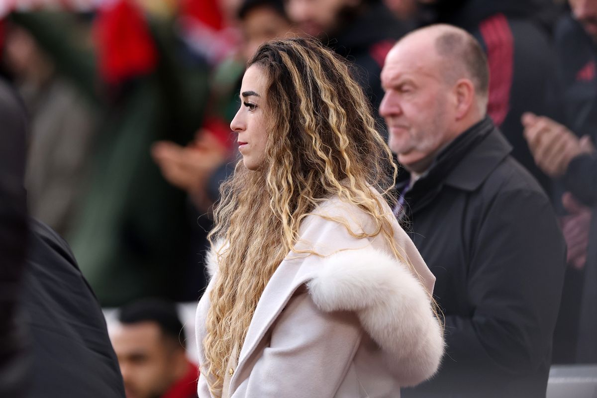 : Rute Cardoso, wife of former Liverpool and Wolverhampton Wanderers player, Diogo Jota looks on prior to the Premier League match between Liverpool and Wolverhampton Wanderers