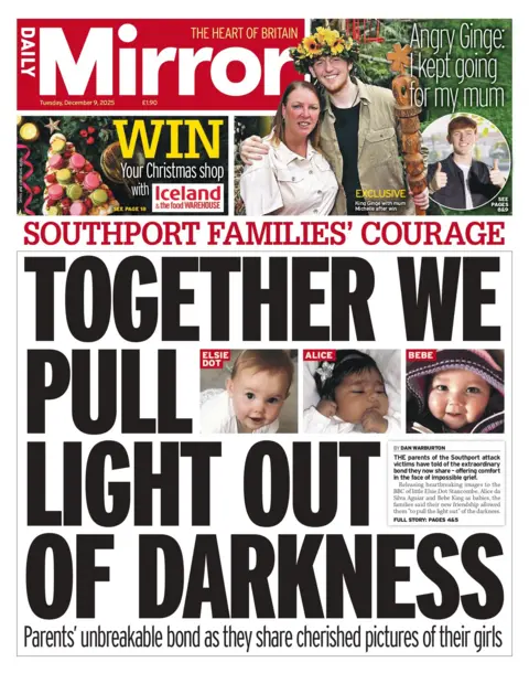 "Together we pull light out of darkness," reads the headline on the front page of the Daily Mirror.