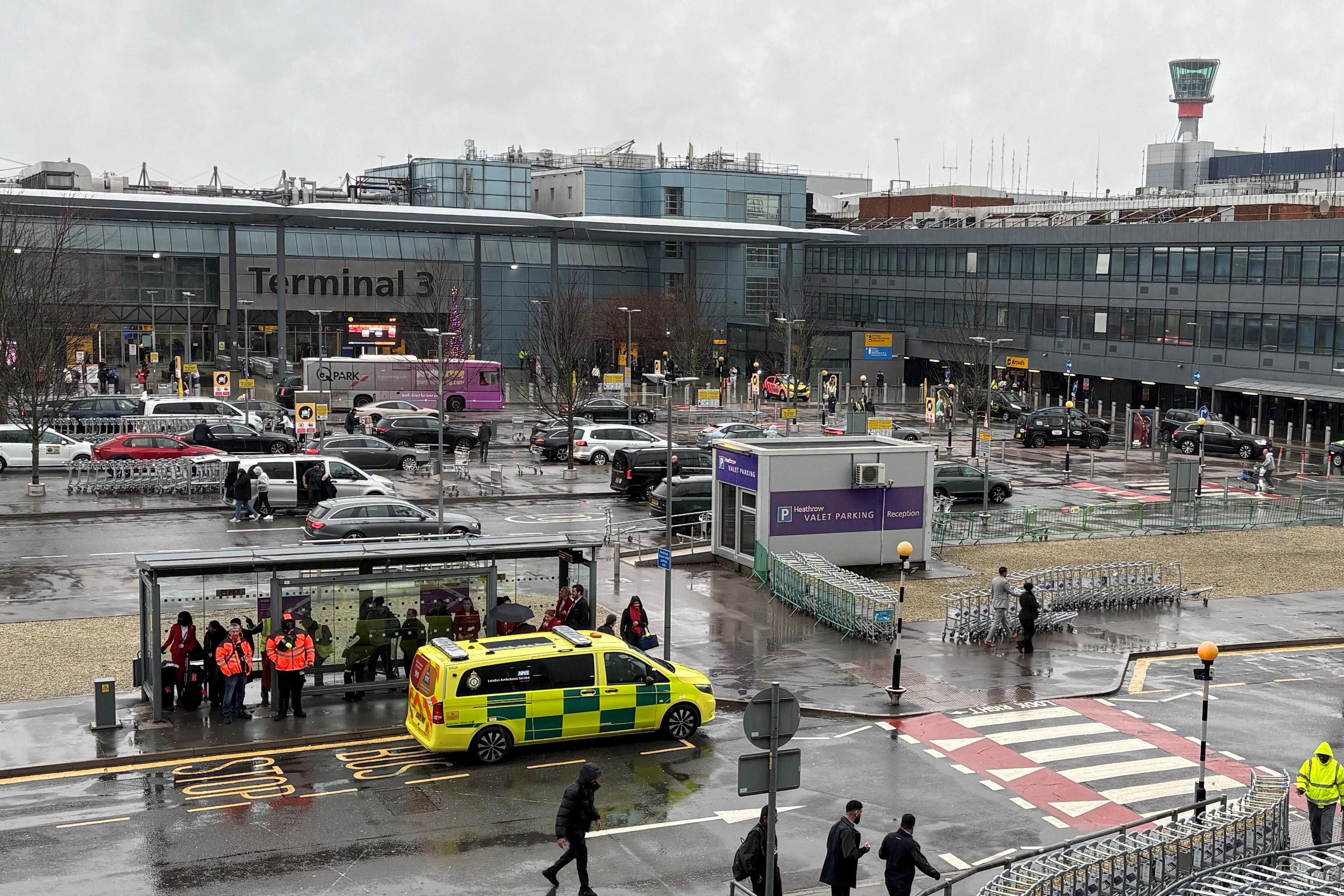 An emergency vehicle outside Heathrow Terminal 3 (Andrew Matthews/PA)
