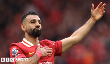 Mohamed Salah celebrates scoring for Liverpool