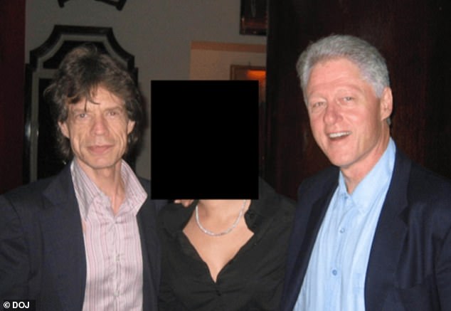 Sir Mick Jagger and the former US president have their picture taken with a woman