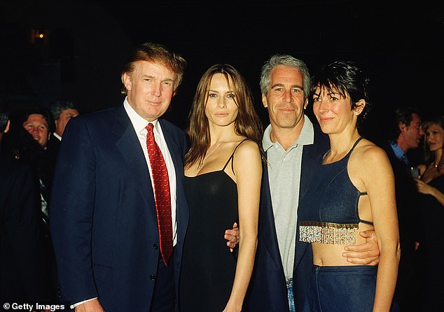 The photo in the drawer is Trump with his wife Melania, Jeffrey Epstein and Ghislaine Maxwell circa February 2000 was noticeably missing from the files the Department of Justice released on Friday