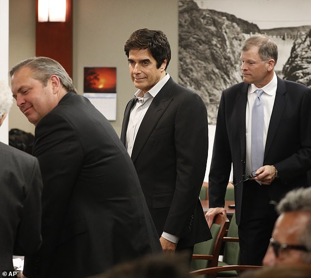 Copperfield is pictured in a Las Vegas court after testifying in an unrelated negligence lawsuit in 2018