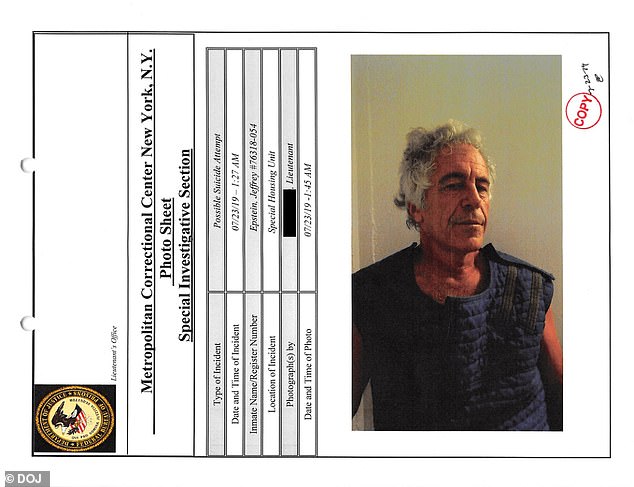 Documents from the Metropolitan Correctional Center in New York noted a 'possible suicide attempt' from Jeffrey Epstein on July 23, 2019