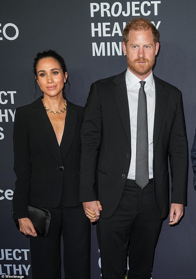 Harry and Meghan are pictured at the Project Healthy Minds gala in New York in October