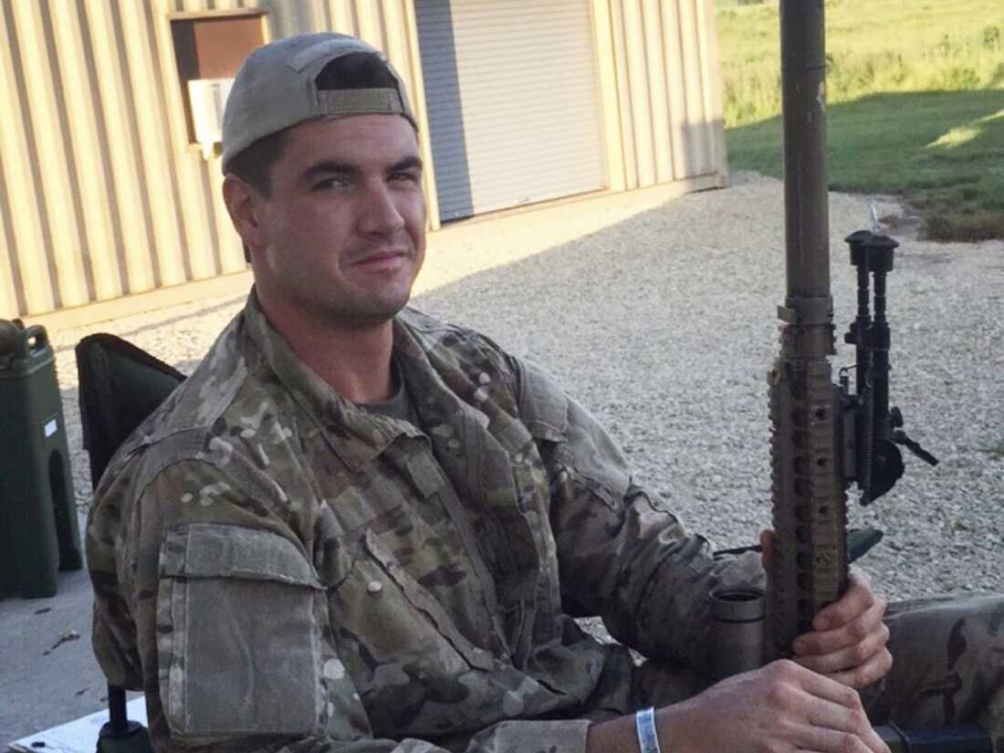 Dustin stateside at an Army base during sniper training. NPR is only using his first name because he fears retribution from the company described in this story.