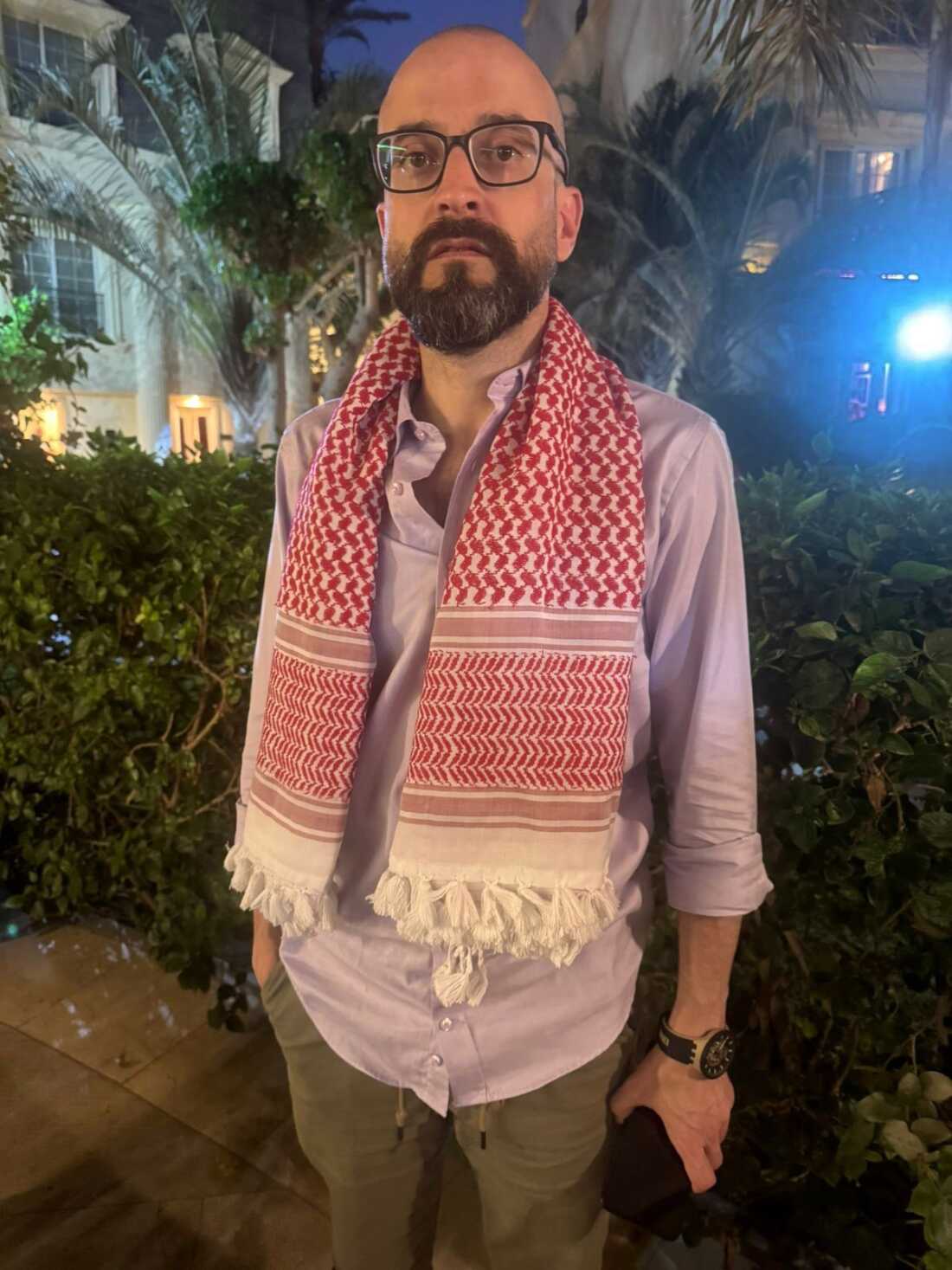 Bassem Khandaqji, 41, poses for a photo at a hotel in Cairo on Oct. 17, 2025, days after Israel freed him and other Palestinian prisoners in the Gaza ceasefire deal. He was imprisoned for helping plan a deadly 2004 bombing in Tel Aviv, and went on to become an award-winning novelist in prison.