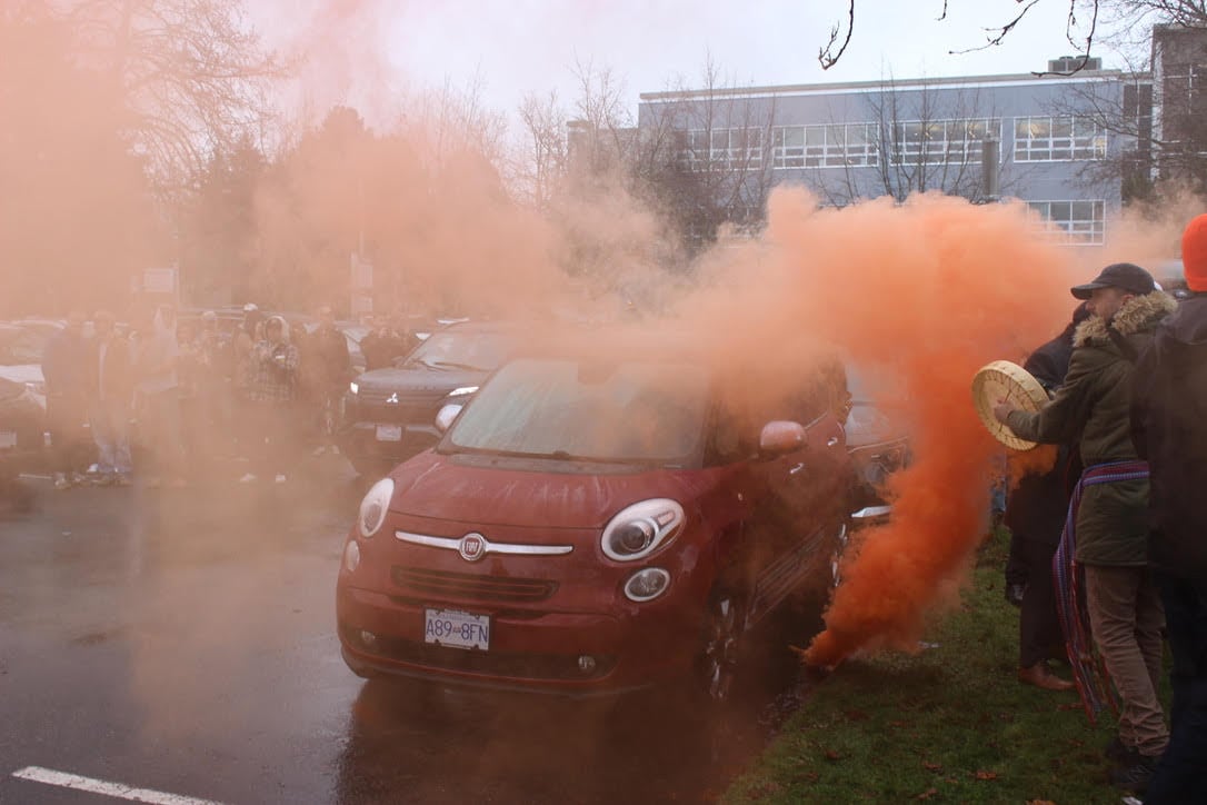a mist of orange smoke