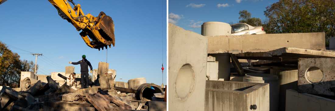 Search and rescue task force members practice rescuing people from a debris pile