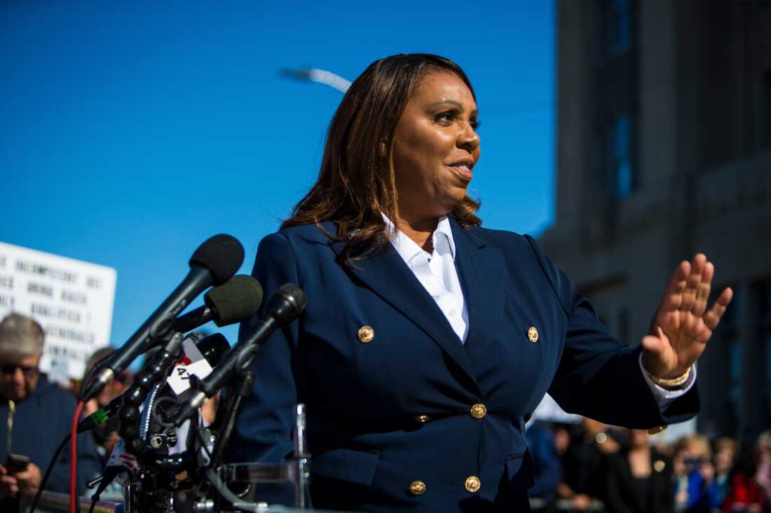 New York Attorney General, Letitia James, speaks after pleading not guilty outside the United States District Court, on Oct. 24, 2025, in Norfolk, Va.