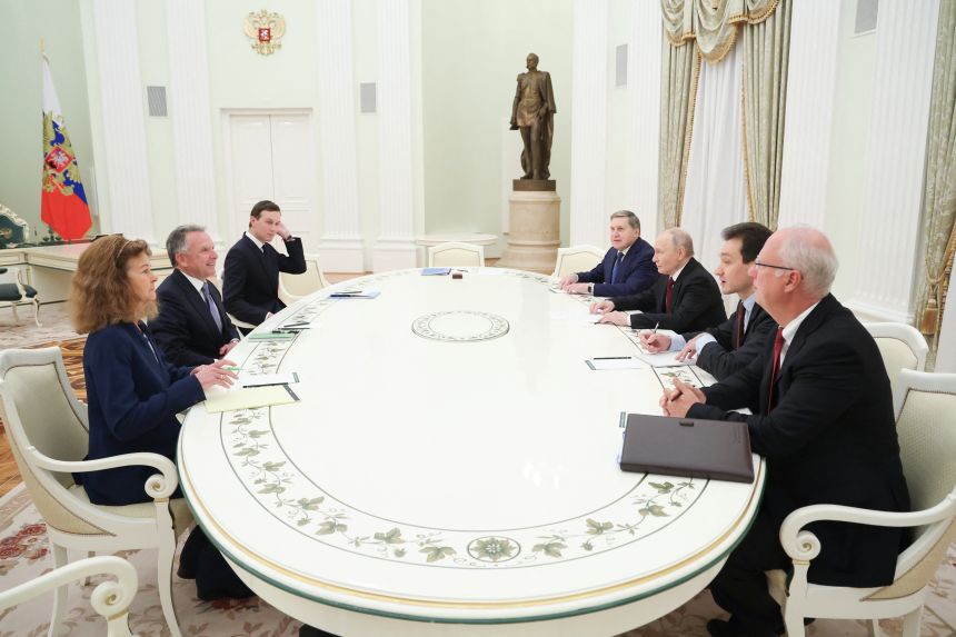 Russia's President Vladimir Putin, accompanied by economic envoy Kirill Dmitriev and aide Yuri Ushakov, meets with US special envoy Steve Witkoff and US President Donald Trump's son-in-law Jared Kushner at the Kremlin on December 2, 2025.