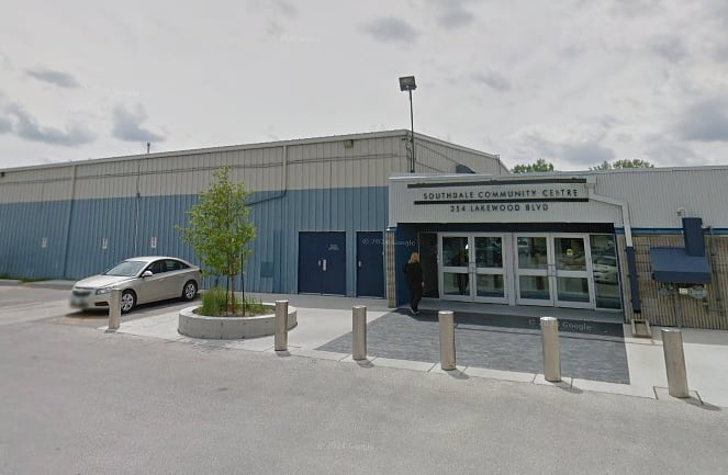 Exterior view of a community centre entrance doors