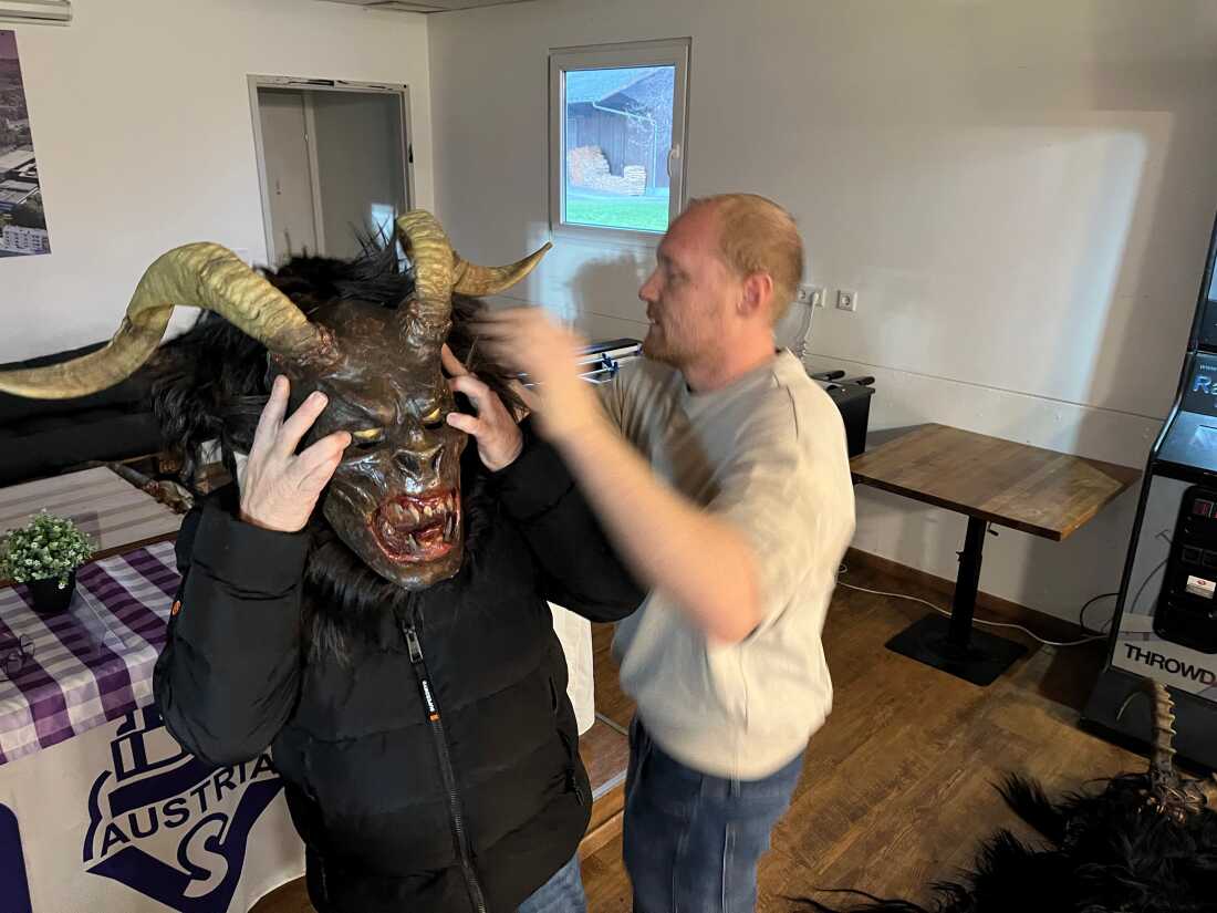 Members of Krampus clubs throughout Austria and the German state of Bavaria gather at a local soccer stadium to change into their Krampus costumes.