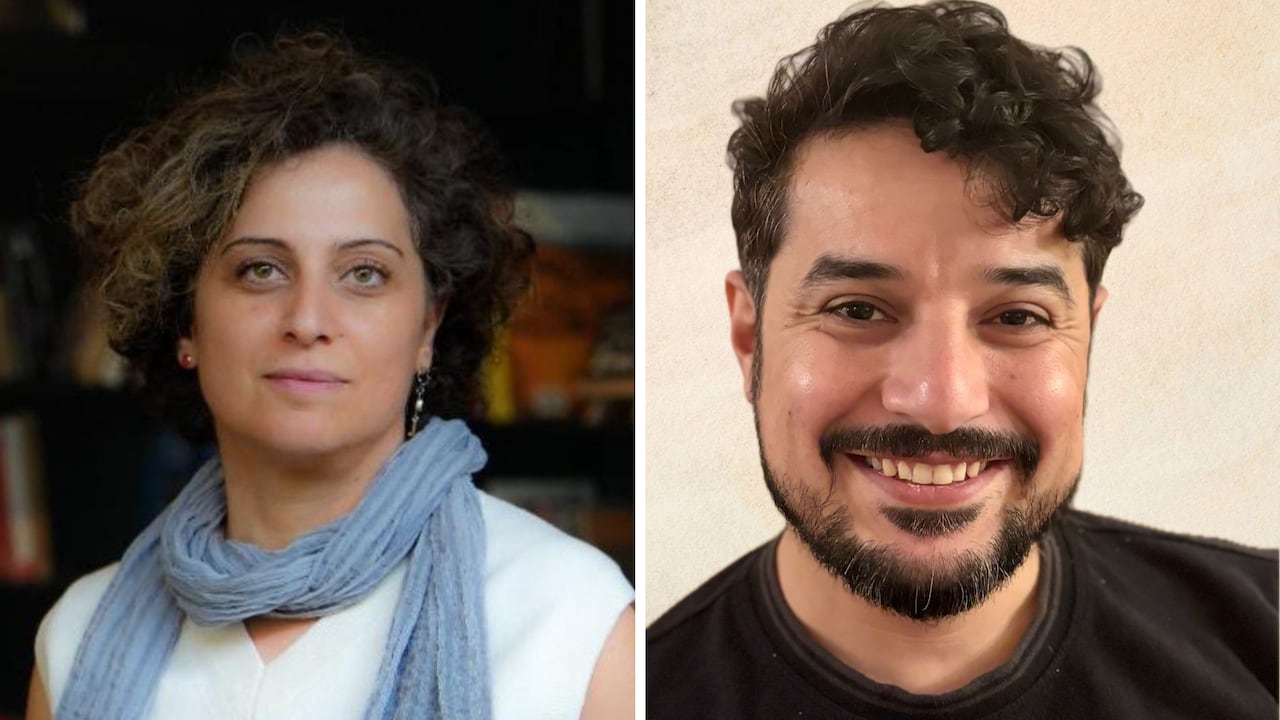 A photo composite that shows two headshots of a woman and man. 