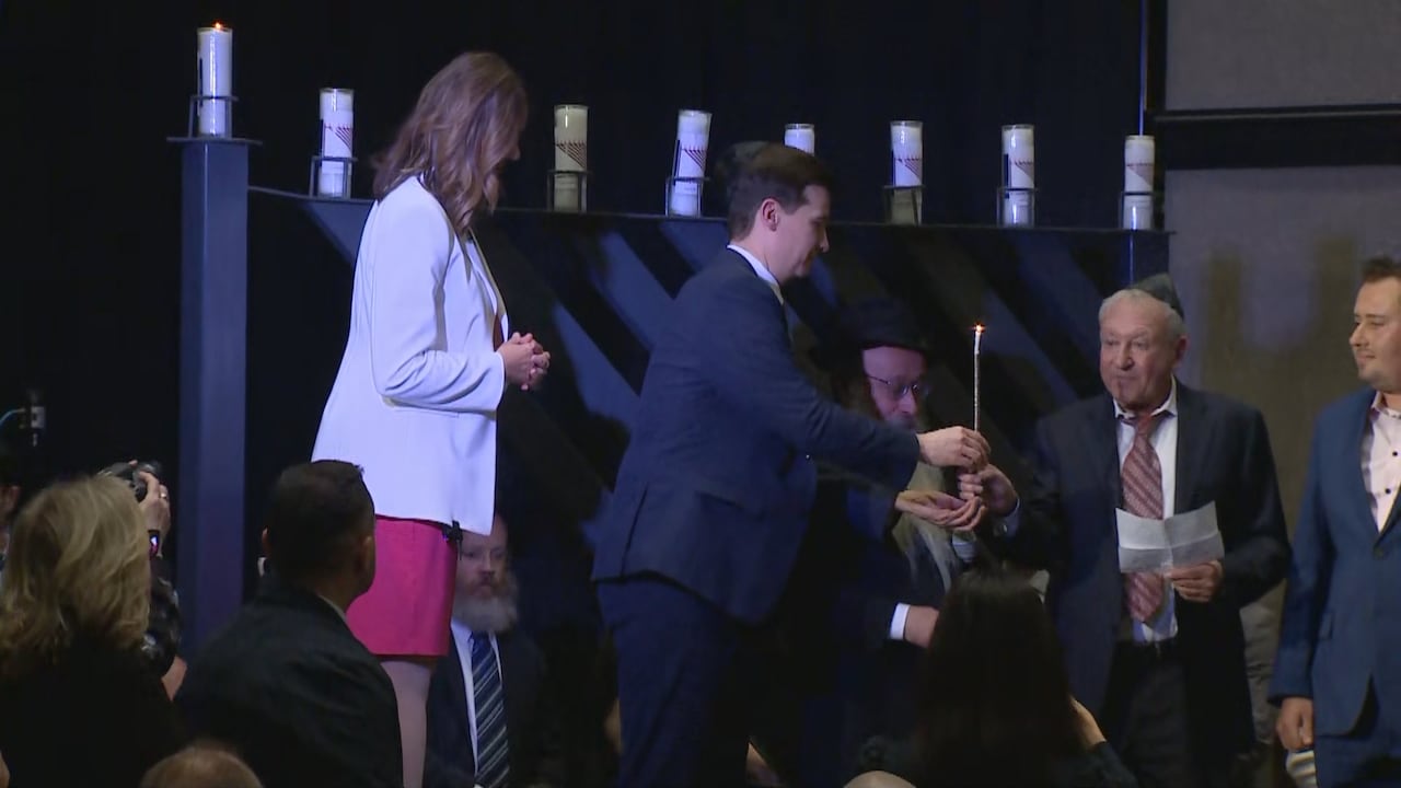 Alberta Premier Danielle Smith and Calgary Mayor Jeromy Farkas took part in the annual lighting of the menorah.