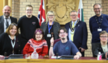 Ysgol Penmaes pupils quiz senior leaders in Council Chamber visit