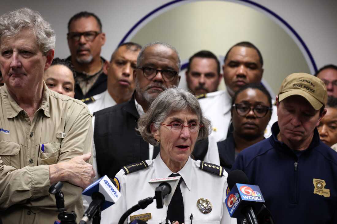 Superintendent of New Orleans Police Anne Kirkpatrick speaks to the media during a press conference on January 1, 2025 in New Orleans.