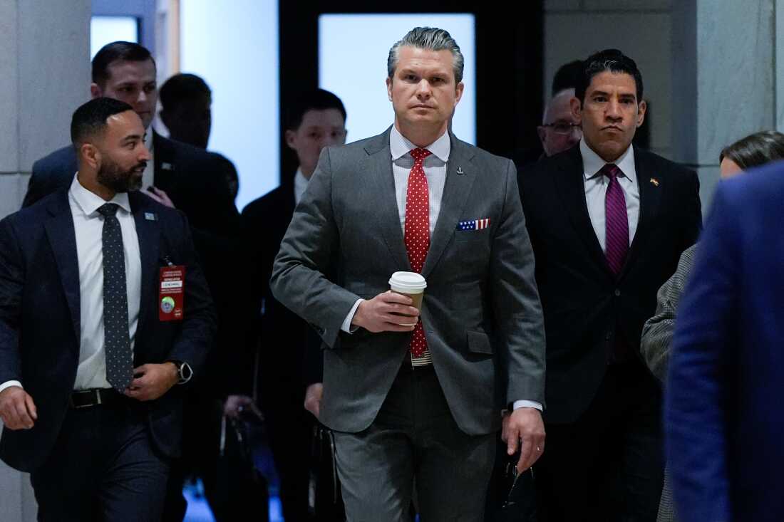 Defense Secretary Pete Hegseth arrives to brief members of Congress on military strikes near Venezuela on Tuesday at the Capitol in Washington.