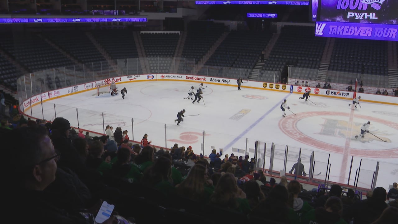 A hockey arena is shown from above.