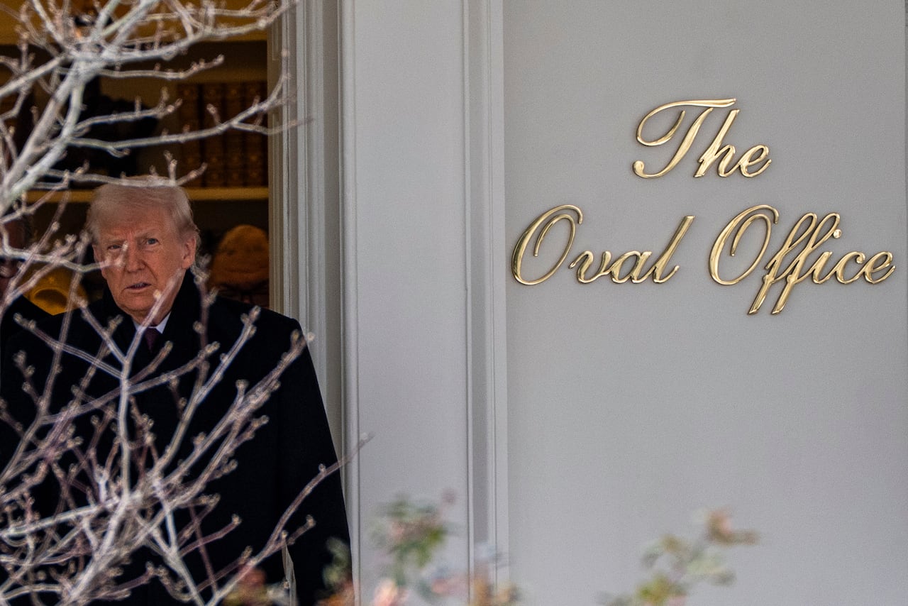 President Donald Trump steps out of the Oval Office to depart on Marine One from the South Lawn of the White House, Wednesday, Dec. 17, 2025, in Washington.