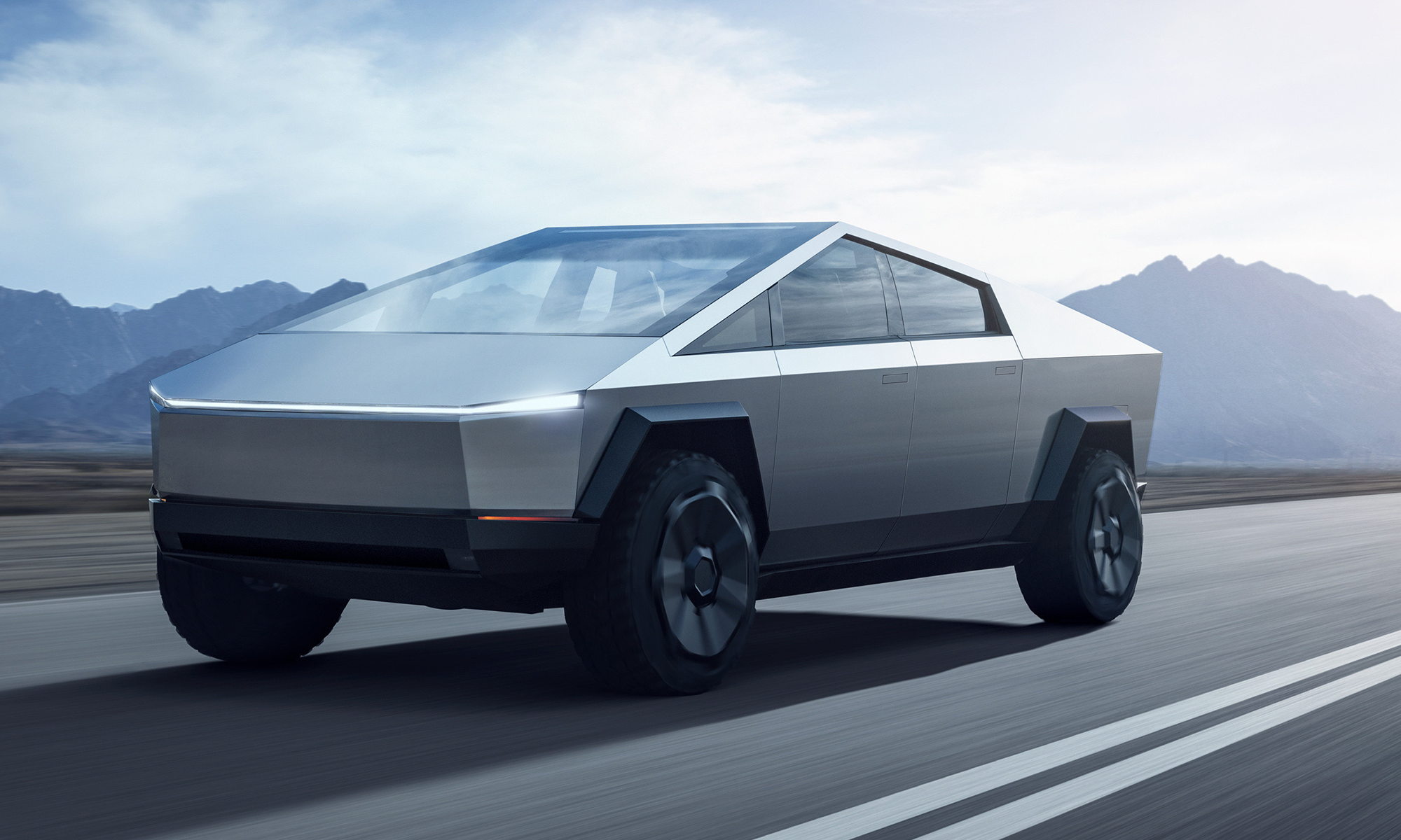 Tesla cybertruck on the road. 