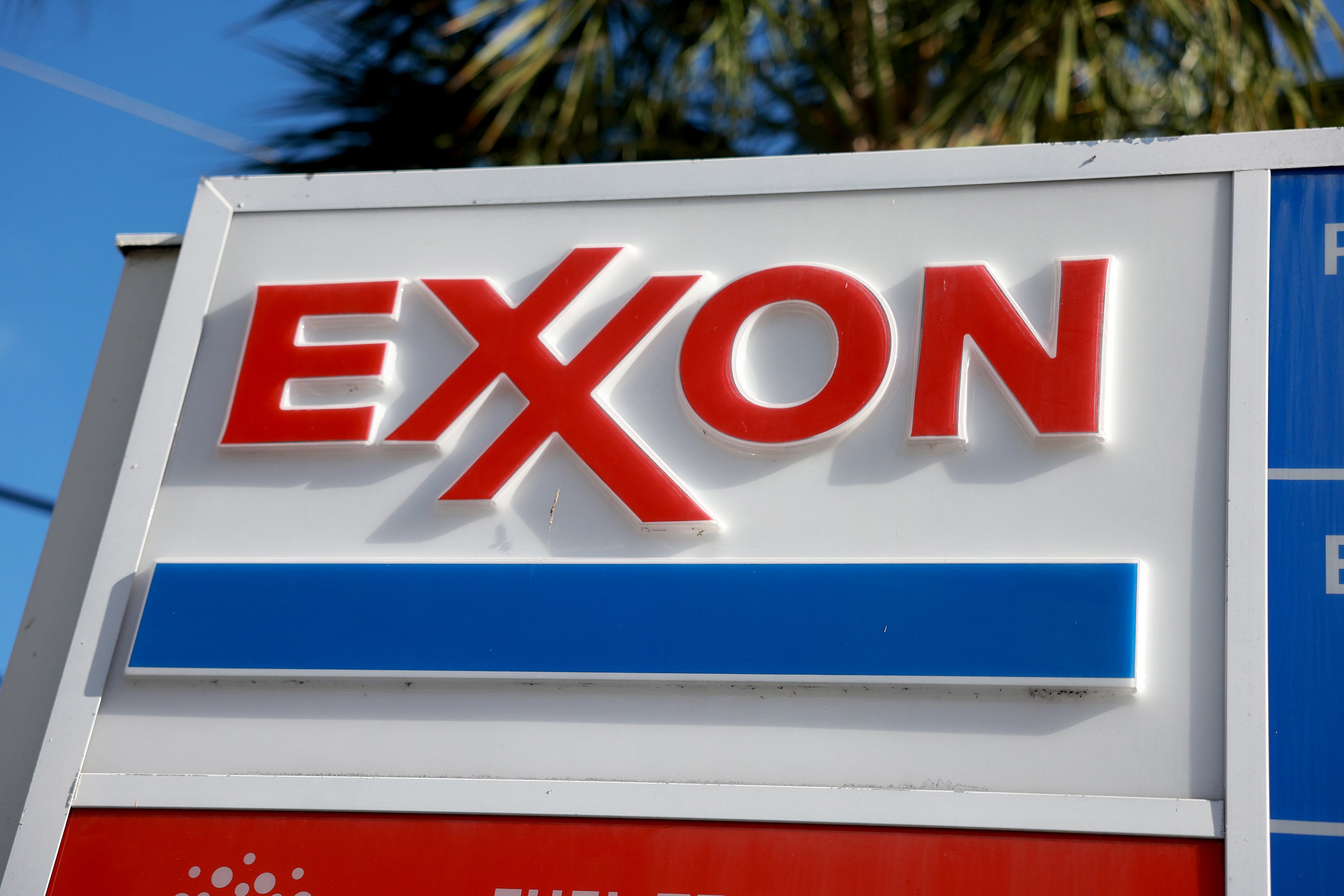 A sign with Exxon's logo on it.