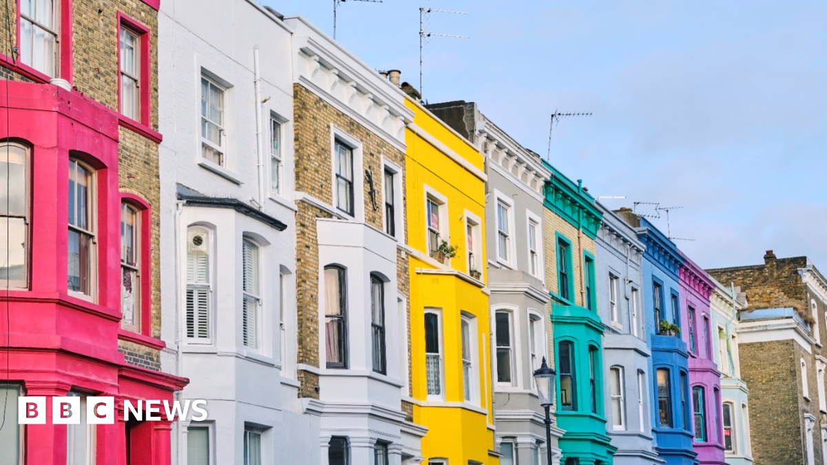 A row of colourful houses in Notting Hill, west London.