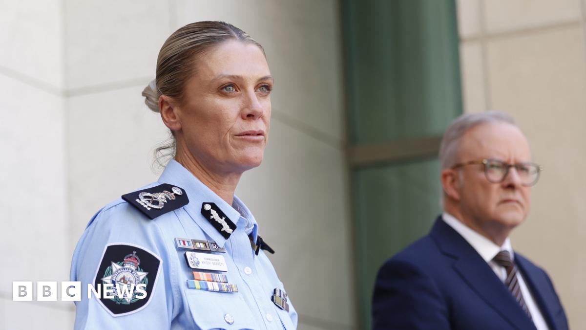Australian Federal Police Commissioner Krissy Barrett speaks to the media at Parliament House