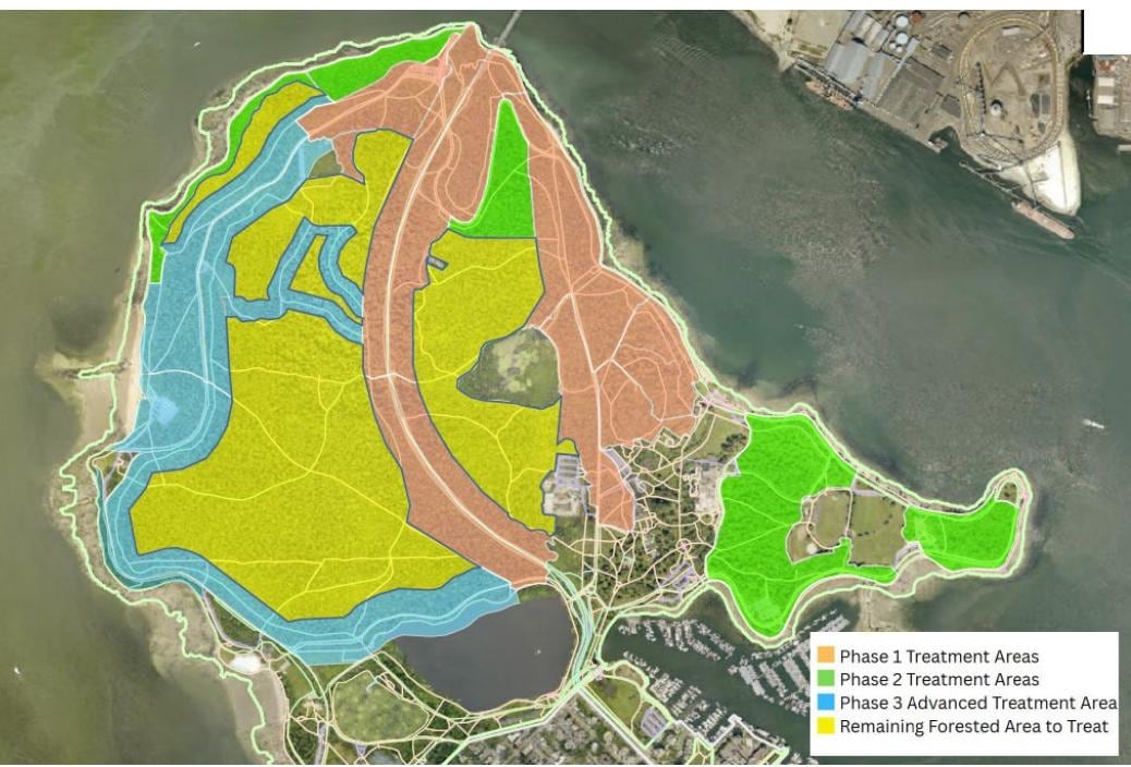 A map of Stanley Park, showing large sections of the park in the southwest and east-centre portions highlighted in yellow.