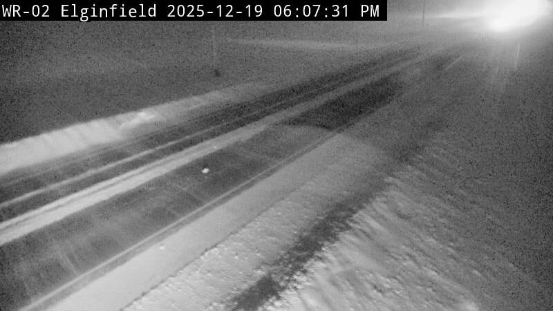 Blowing snow is seen on an MTO traffic camera crossing Hwy. 4 between Fifteen Mile Road and Sixteen Mile Road, just north of London, on Dec. 19, 2025.